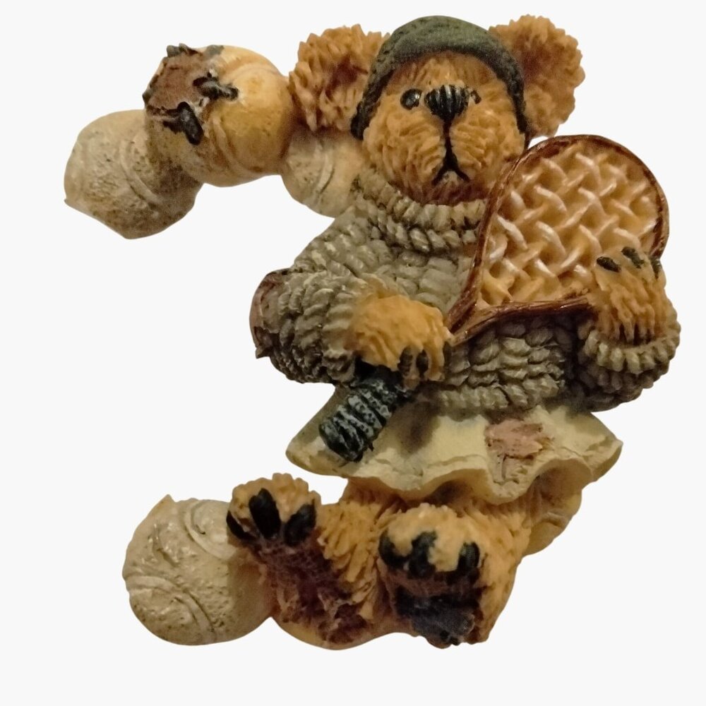 Boyds Bears Tennis Player Lapel Pin Brooch Vintage Rustic Distressed Shabby